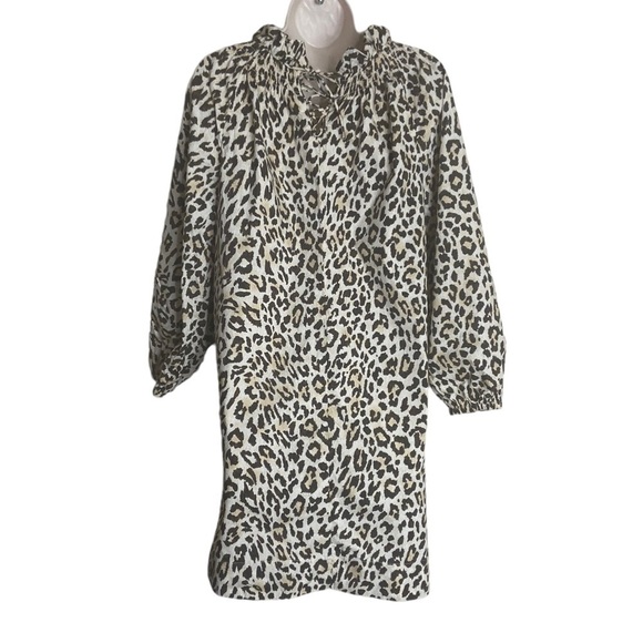 J. Crew Ruffleneck Puff-Sleeve Dress in Leopard Print - Picture 3 of 9